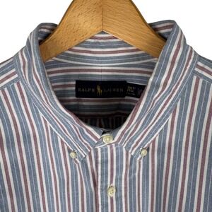 Ralph Lauren Striped Button Down Oxford Shirt Men 2XLT Pony Blue Red Long Sleeve